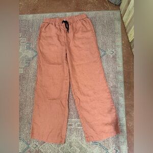 Nature chic linen wide leg pull on trouser rust drawstring size medium unisex